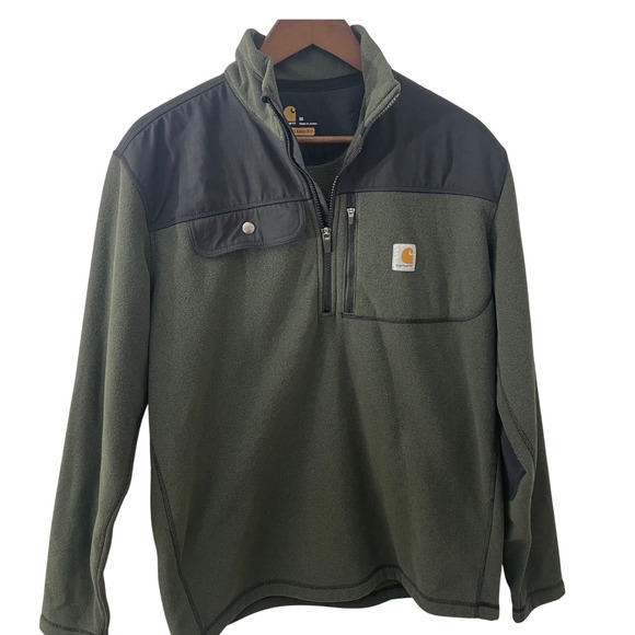 Carhartt Fleece Quarter Zip Pullover Sweater Mens M Relaxed Fit Green Workwear - Picture 1 of 9